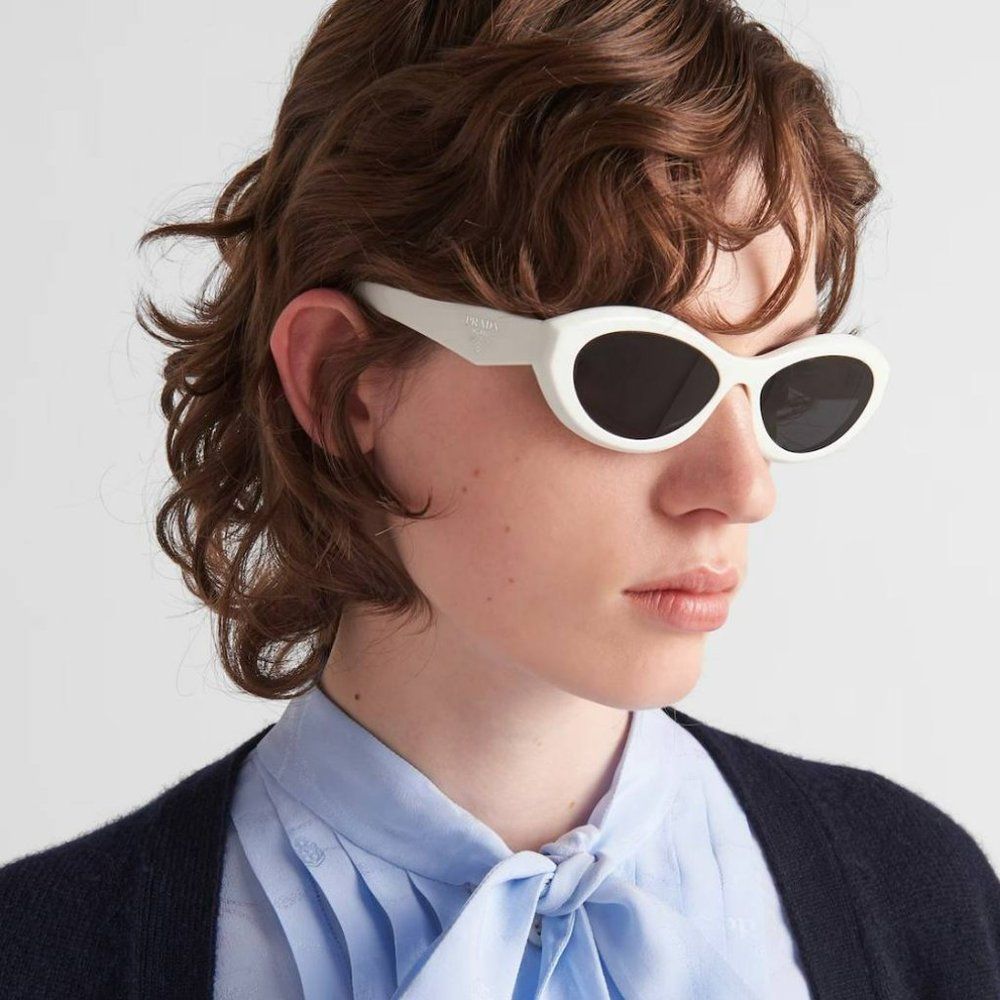 Prada PR26ZS 17K08Z Sunglasses Talc White Dark Grey Oval Women - Picture 6 of 15